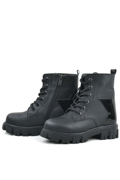 Rakerplus Hakiki Deri Siyah Yıldız Detaylı Kız Çocuk Bot - 6