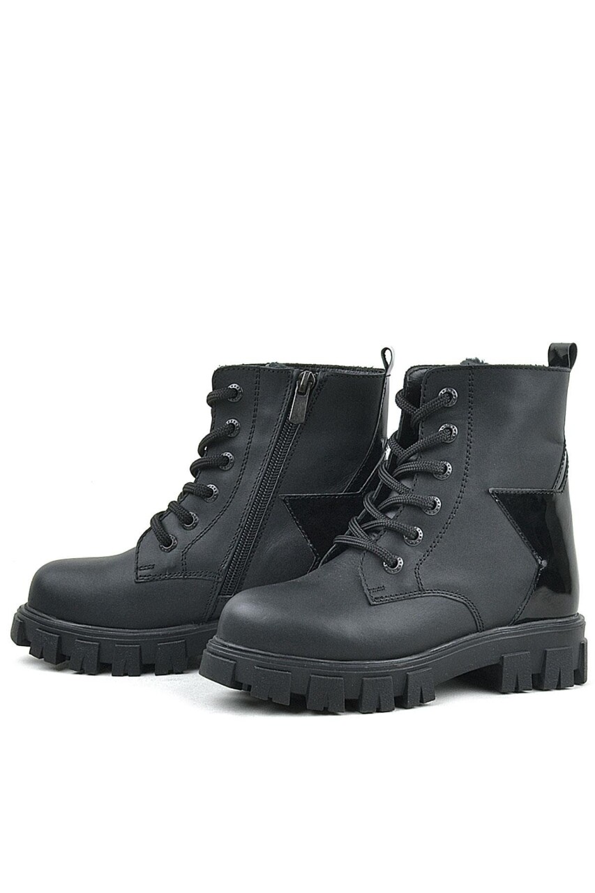 Rakerplus Hakiki Deri Siyah Yıldız Detaylı Kız Çocuk Bot - 6