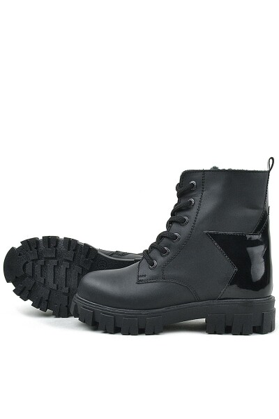 Rakerplus Hakiki Deri Siyah Yıldız Detaylı Kız Çocuk Bot - 7