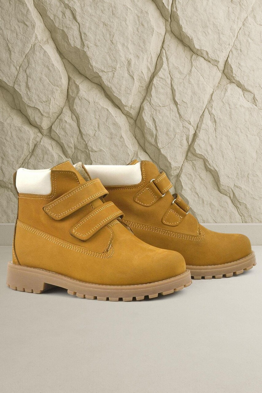 Rakerplus Neson Hakiki Deri Hardal Sarı Cırtlı Çocuk Bot - 1