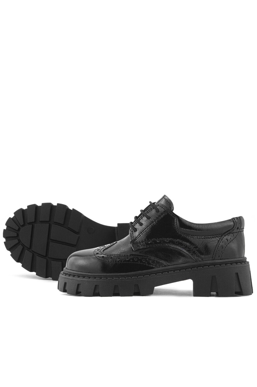 Rakerplus Hakiki Deri Siyah Kırışık Rugan Oxford Çocuk Günlük Ayakkabı - 22