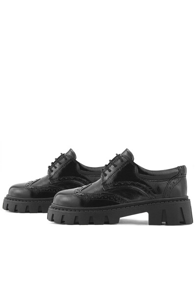 Rakerplus Hakiki Deri Siyah Kırışık Rugan Oxford Çocuk Günlük Ayakkabı - 37