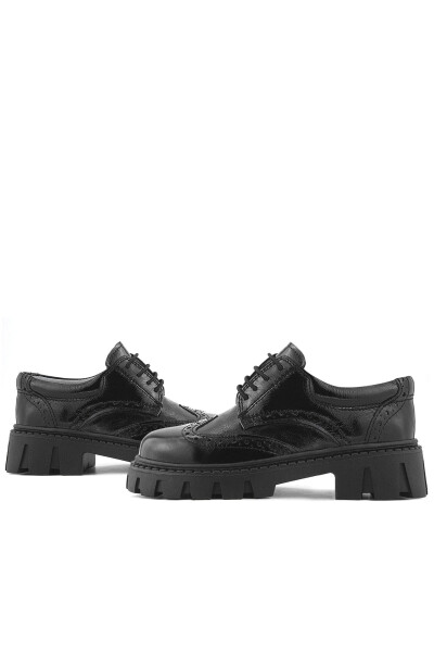 Rakerplus Hakiki Deri Siyah Kırışık Rugan Oxford Çocuk Günlük Ayakkabı - 39