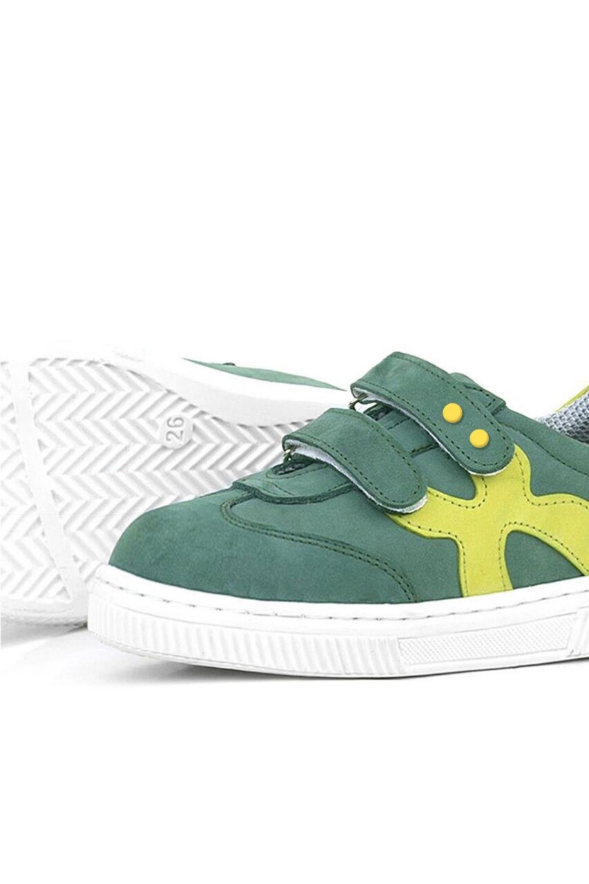 Rakerplus Hakiki Deri Yeşil Cırtlı Metal Detaylı Çocuk Spor Ayakkabı - 8