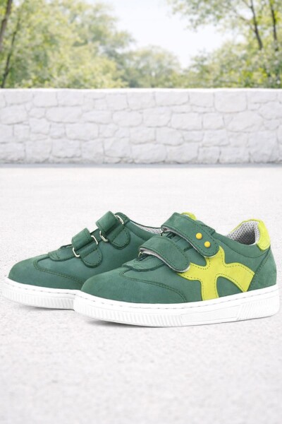 Rakerplus Hakiki Deri Yeşil Cırtlı Metal Detaylı Çocuk Spor Ayakkabı - 25