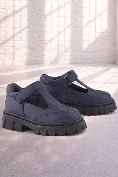 Rakerplus Lacivert Mat Cırtlı Kız Çocuk Okul Ayakkabı - 82