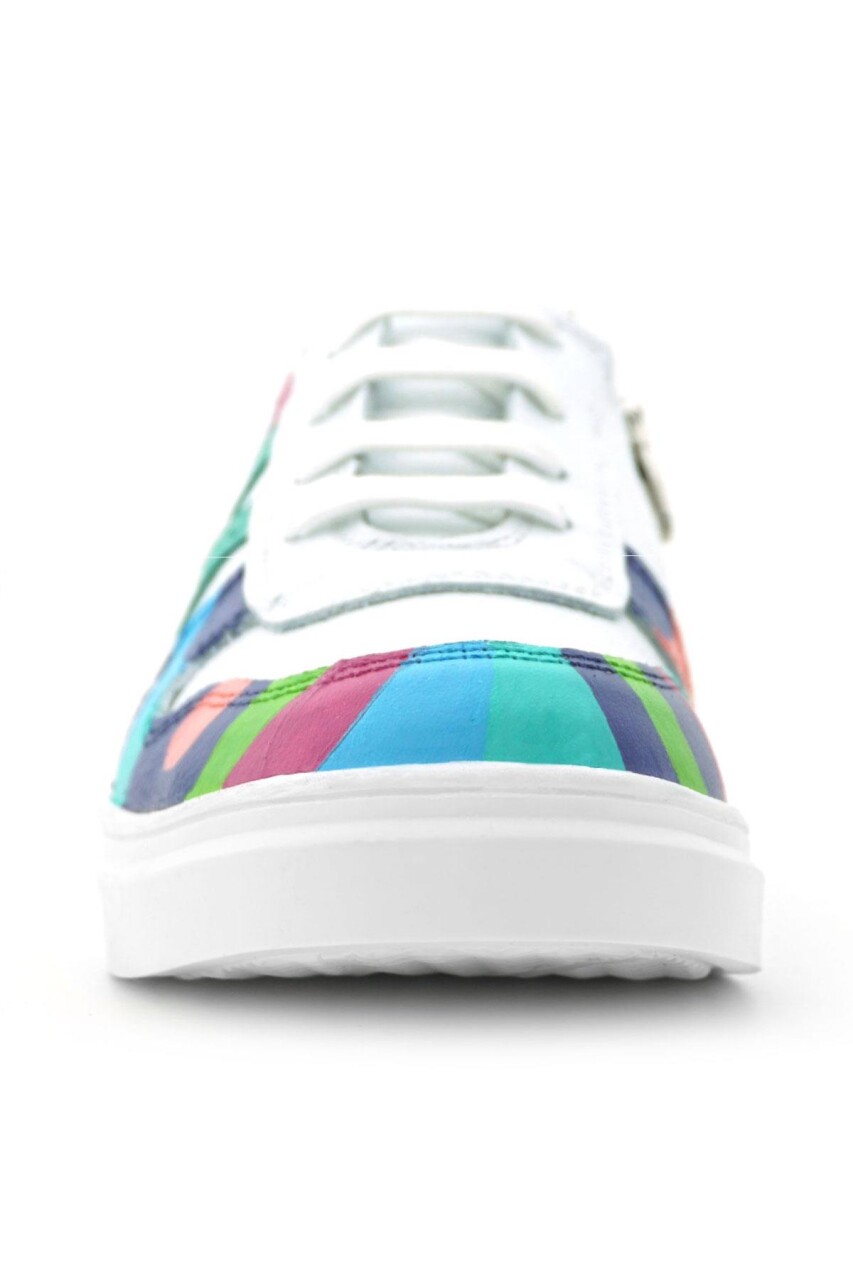 Rakerplus Tbons Özel Tasarım Hakiki Deri Beyaz Yeşil Bağcıklı Fermuarlı Çocuk Sneaker - 4