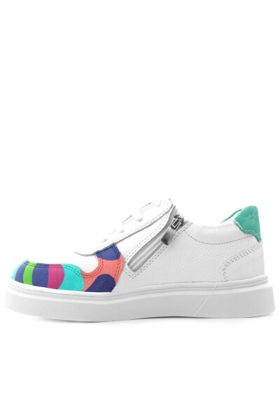 Rakerplus Tbons Özel Tasarım Hakiki Deri Beyaz Yeşil Bağcıklı Fermuarlı Çocuk Sneaker - 5