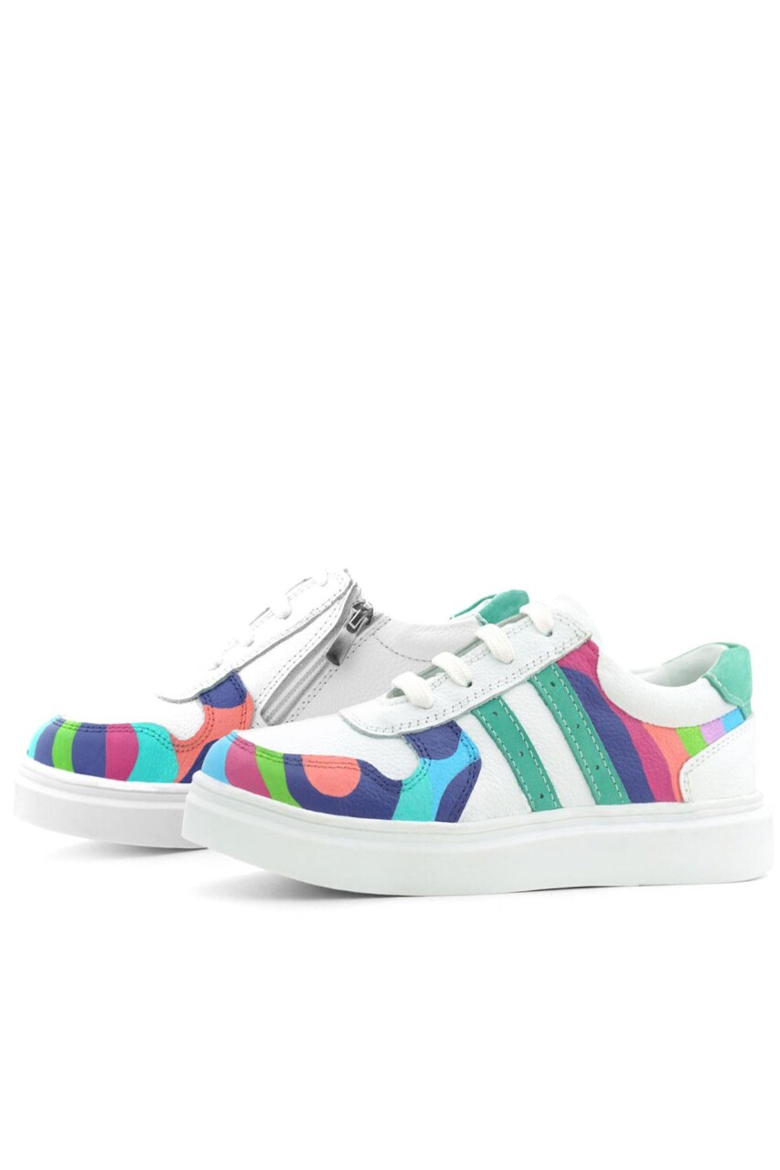 Rakerplus Tbons Özel Tasarım Hakiki Deri Beyaz Yeşil Bağcıklı Fermuarlı Çocuk Sneaker - 6