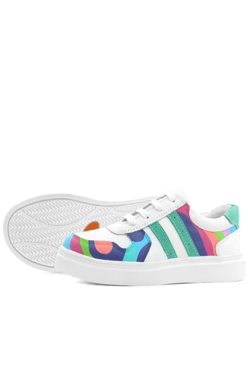 Rakerplus Tbons Özel Tasarım Hakiki Deri Beyaz Yeşil Bağcıklı Fermuarlı Çocuk Sneaker - 7