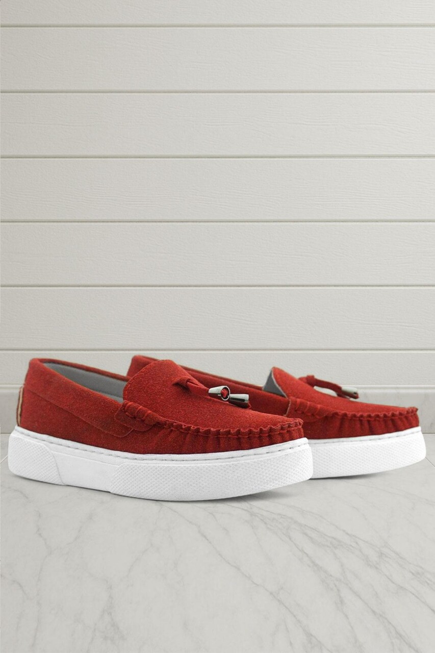 Rakerplus Kırmızı Süet Ekstra Hafif Çocuk Makosen Ayakkabı - 1