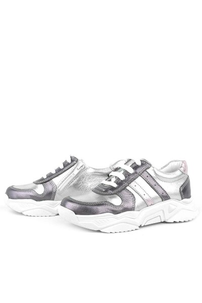 Rakerplus Hakiki Deri Platin Pembe Kalın Taban Kız Çocuk Sneakers Ayakkabı - 4