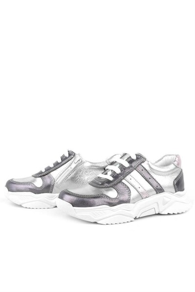 Rakerplus Hakiki Deri Platin Pembe Kalın Taban Kız Çocuk Sneakers Ayakkabı - 12