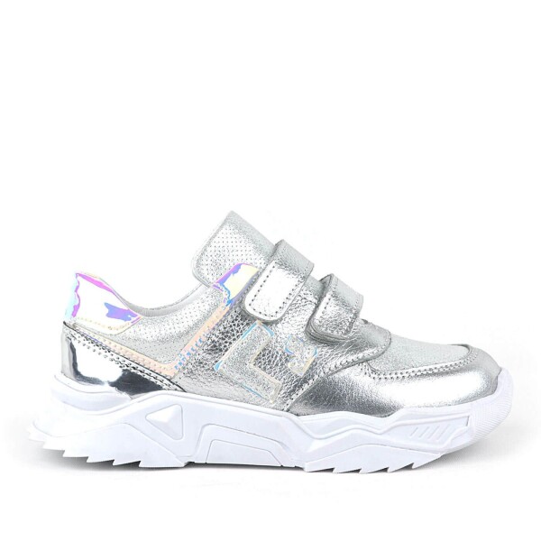 Rakerplus Hakiki Deri Gümüş Renl Cırtlı Kız Çocuk Sneaker Ayakkabı - 2