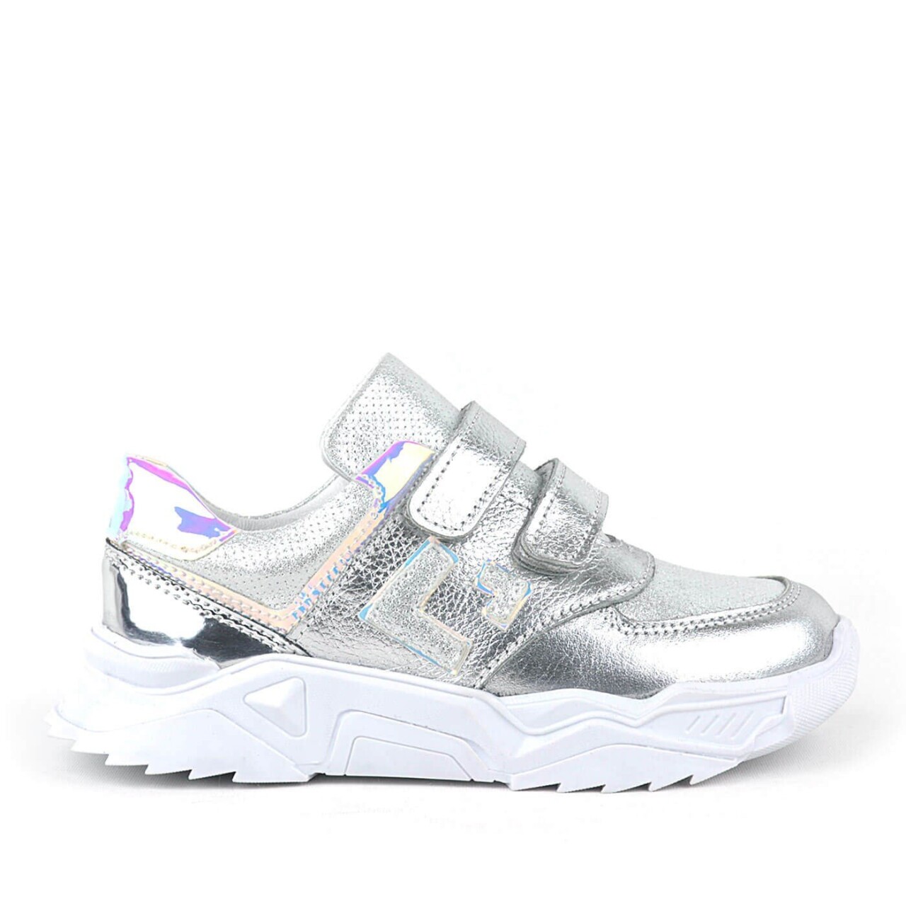 Rakerplus Hakiki Deri Gümüş Renl Cırtlı Kız Çocuk Sneaker Ayakkabı - 2