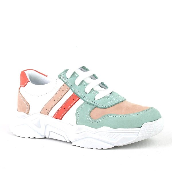 Rakerplus Hakiki Deri Yeşil Pembe Kız Çocuk Sneakers Ayakkabı - Rakerplus