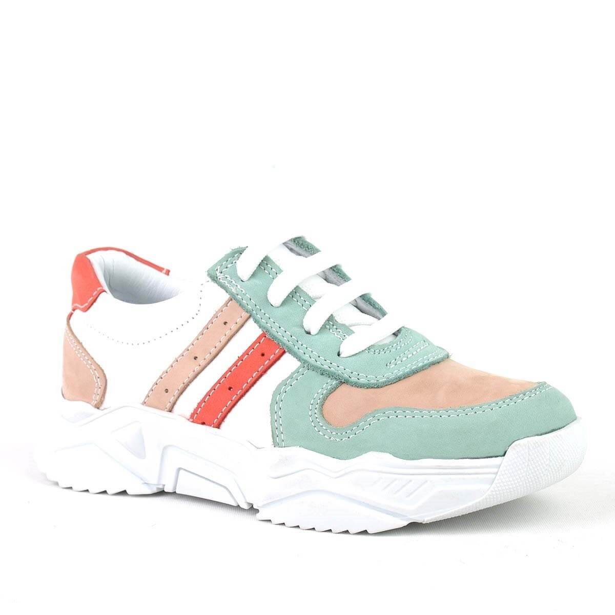 Rakerplus Hakiki Deri Yeşil Pembe Kız Çocuk Sneakers Ayakkabı - 1