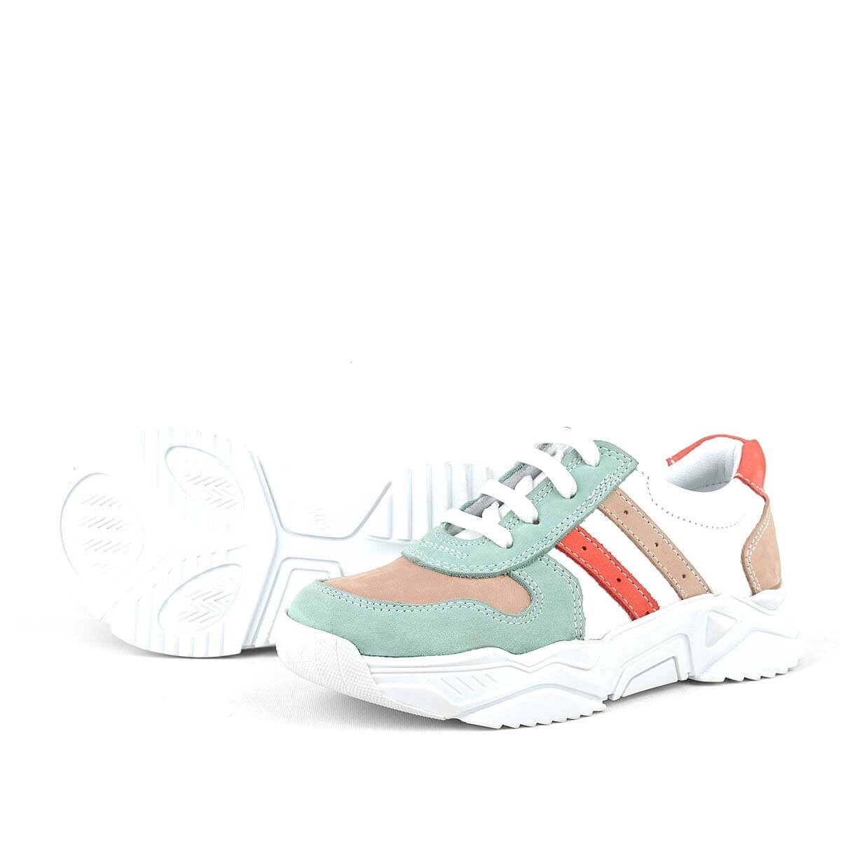 Rakerplus Hakiki Deri Yeşil Pembe Kız Çocuk Sneakers Ayakkabı - 4