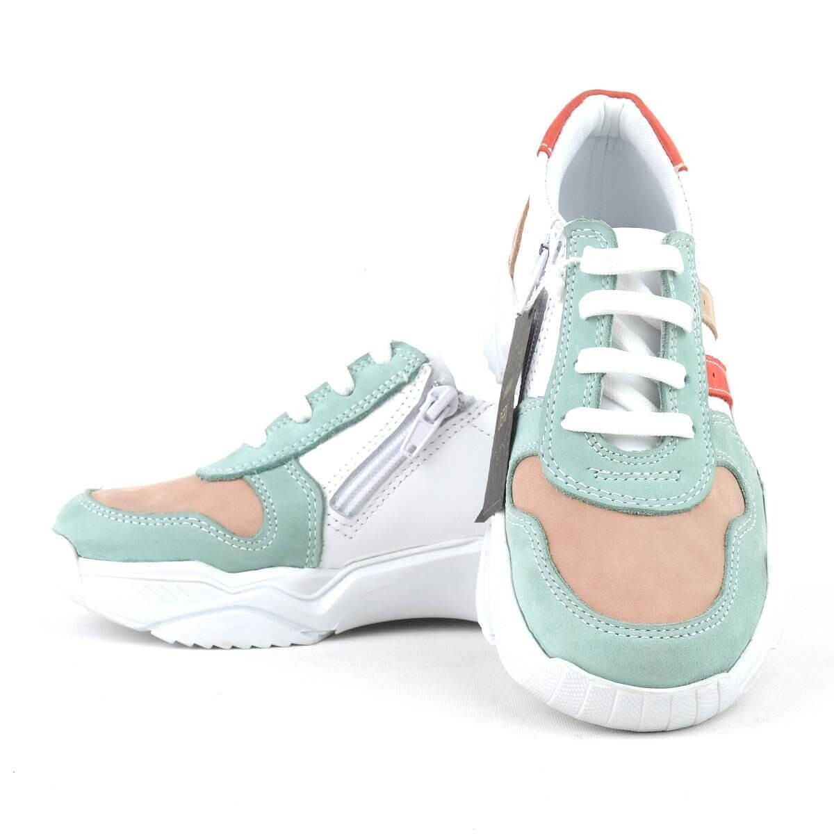 Rakerplus Hakiki Deri Yeşil Pembe Kız Çocuk Sneakers Ayakkabı - 5