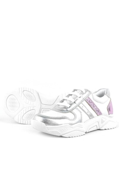 Rakerplus Hakiki Deri Gümüş Pembe Kalın Tabanlı Kız Çocuk Sneakers Ayakkabı - 5