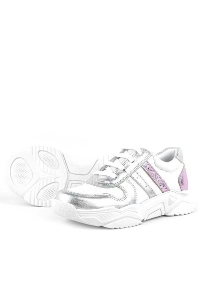 Rakerplus Hakiki Deri Gümüş Pembe Kalın Tabanlı Kız Çocuk Sneakers Ayakkabı - 82