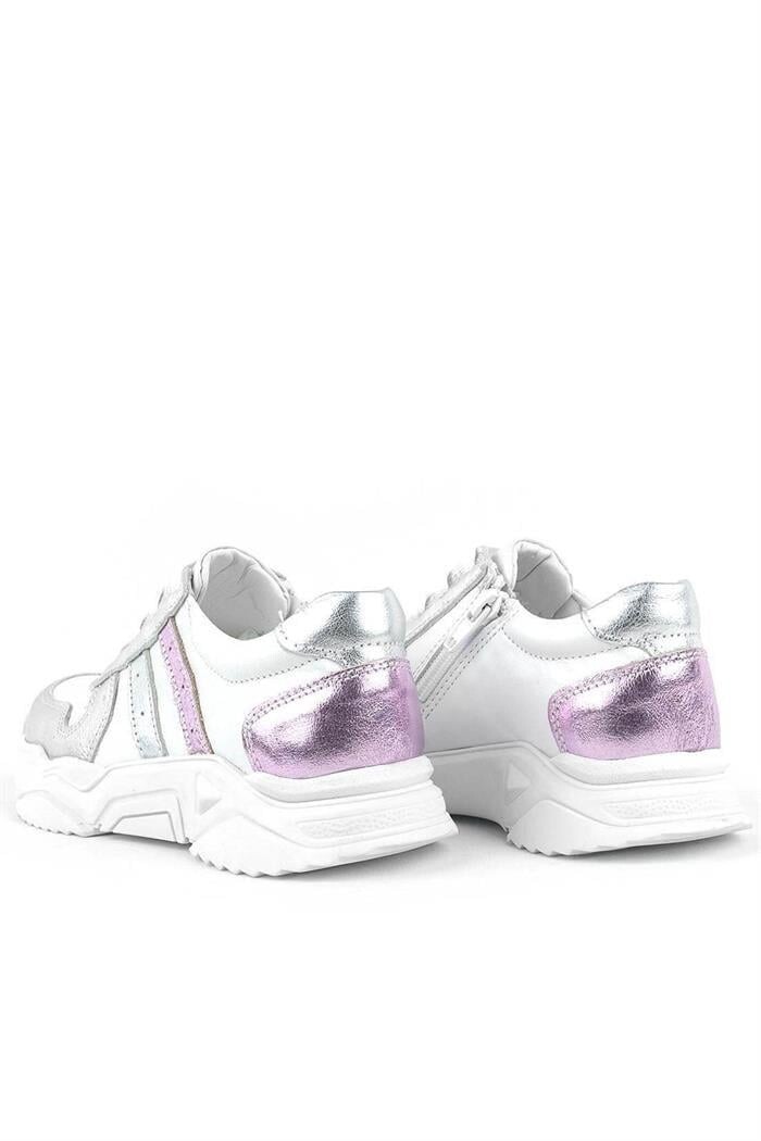 Rakerplus Hakiki Deri Gümüş Pembe Kalın Tabanlı Kız Çocuk Sneakers Ayakkabı - 101
