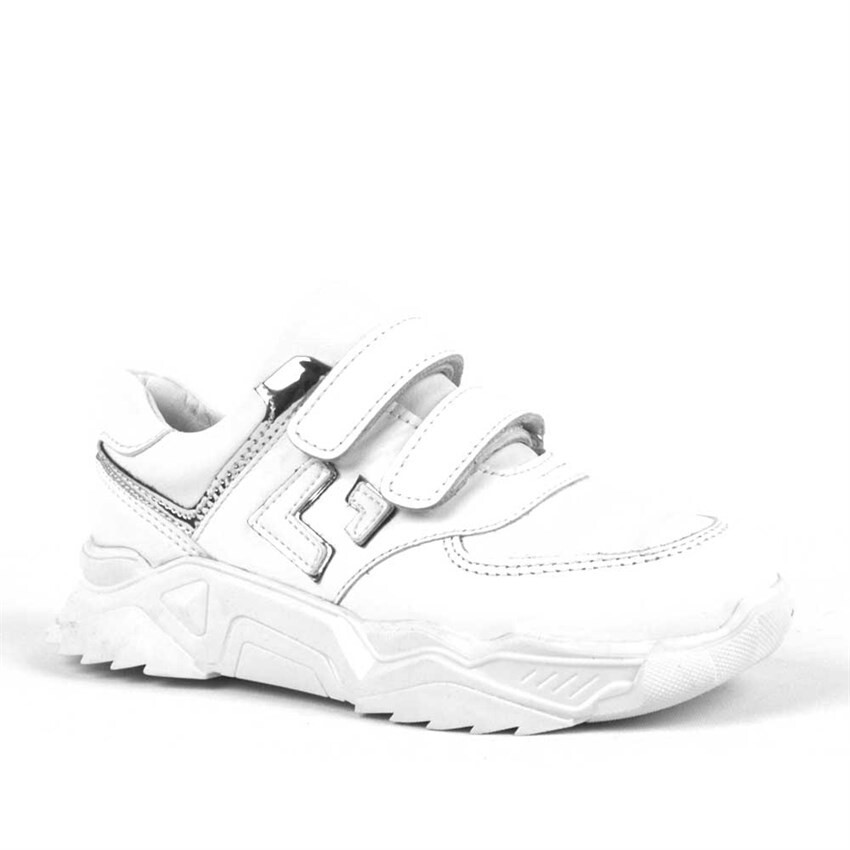 Rakerplus Hakiki Deri Beyaz Kalın Taban Cırtlı Kız Çocuk Spor Ayakkabı - 1