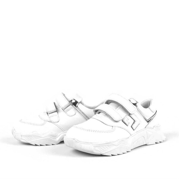 Rakerplus Hakiki Deri Beyaz Kalın Taban Cırtlı Kız Çocuk Spor Ayakkabı - 3