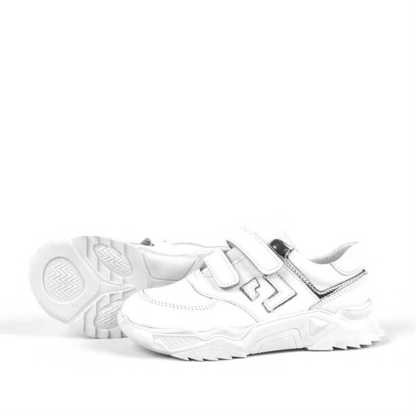 Rakerplus Hakiki Deri Beyaz Kalın Taban Cırtlı Kız Çocuk Spor Ayakkabı - 4