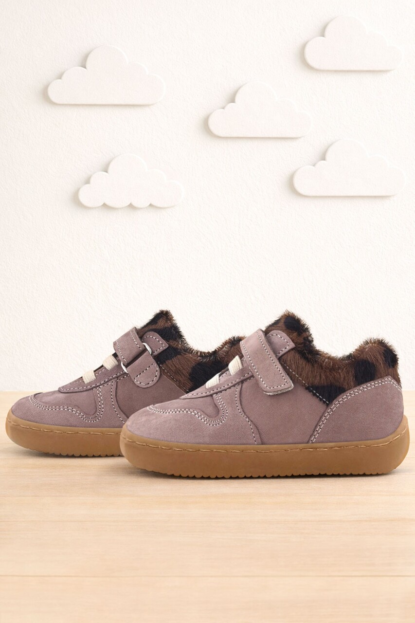 Rakerplus Bob Hakiki Deri Açık Kahve Desenli Barefoot Cırtlı Lastikli Bebek Sneaker Ayakkabı - 1