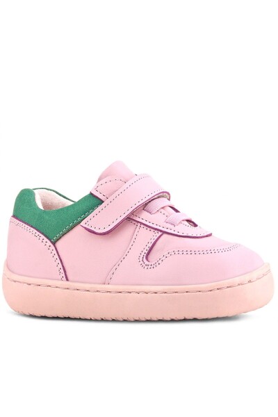 Rakerplus Bob Hakiki Deri Pembe Yeşil Barefoot Cırtlı Lastikli Bebek Sneaker Ayakkabı - 2