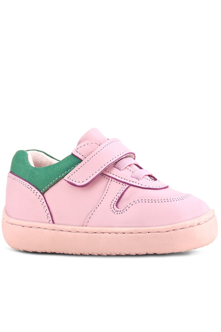 Rakerplus Bob Hakiki Deri Pembe Yeşil Barefoot Cırtlı Lastikli Bebek Sneaker Ayakkabı - 2