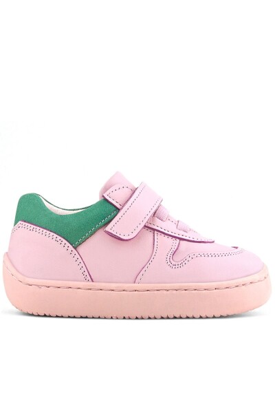 Rakerplus Bob Hakiki Deri Pembe Yeşil Barefoot Cırtlı Lastikli Bebek Sneaker Ayakkabı - 3