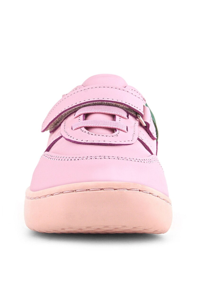 Rakerplus Bob Hakiki Deri Pembe Yeşil Barefoot Cırtlı Lastikli Bebek Sneaker Ayakkabı - 4