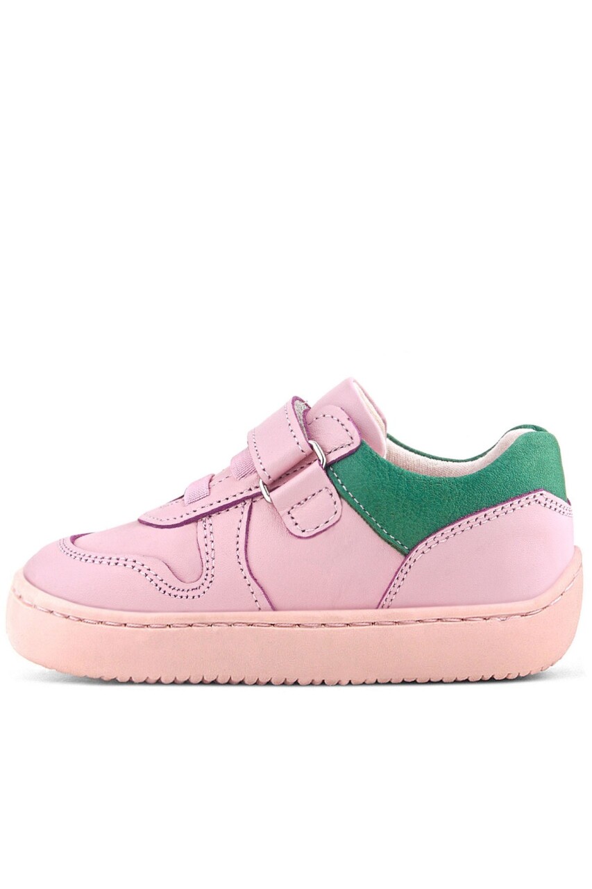 Rakerplus Bob Hakiki Deri Pembe Yeşil Barefoot Cırtlı Lastikli Bebek Sneaker Ayakkabı - 5