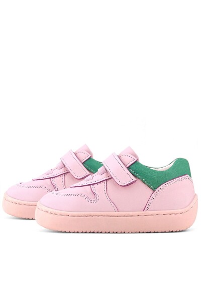 Rakerplus Bob Hakiki Deri Pembe Yeşil Barefoot Cırtlı Lastikli Bebek Sneaker Ayakkabı - 6