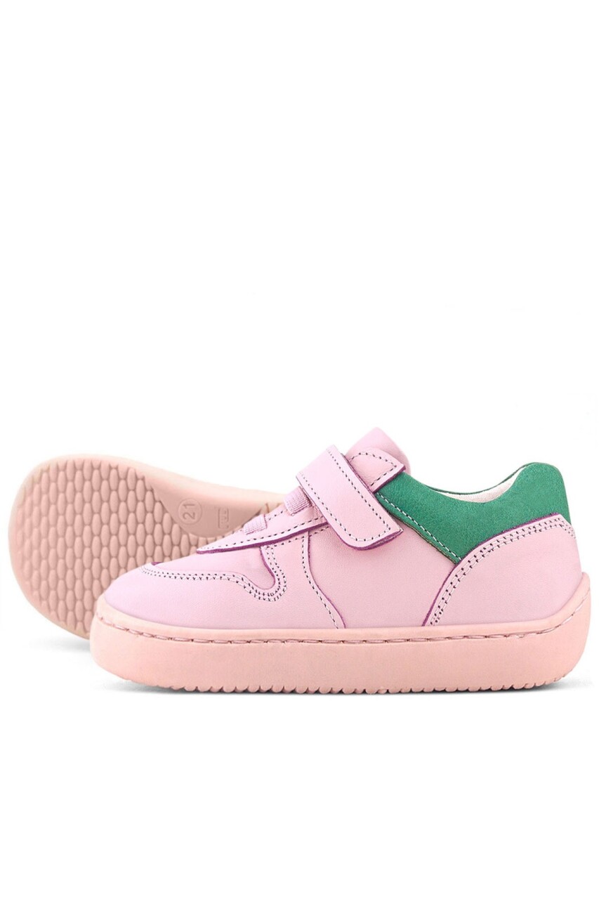 Rakerplus Bob Hakiki Deri Pembe Yeşil Barefoot Cırtlı Lastikli Bebek Sneaker Ayakkabı - 7