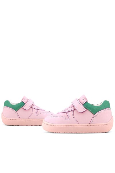 Rakerplus Bob Hakiki Deri Pembe Yeşil Barefoot Cırtlı Lastikli Bebek Sneaker Ayakkabı - 8
