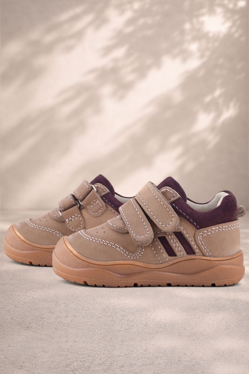 Rakerplus Schaggy Hakiki Deri Kum Bordo Cırtlı Bebek Spor Ayakkabı - 1