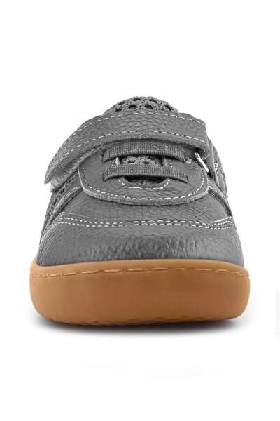 Rakerplus Bob Hakiki Deri Gri Bordo Barefoot Cırtlı Lastikli Bebek Sneaker Ayakkabı - 4