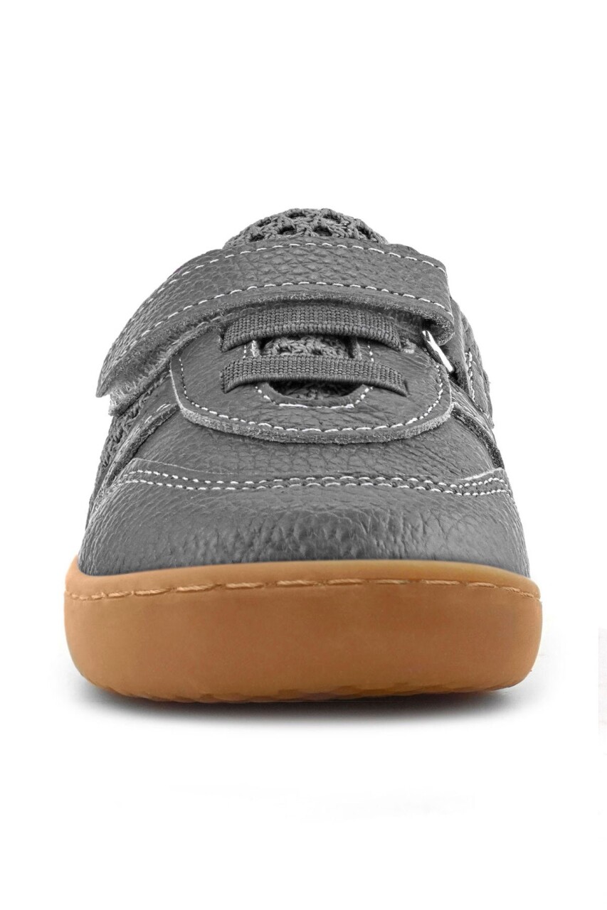 Rakerplus Bob Hakiki Deri Gri Bordo Barefoot Cırtlı Lastikli Bebek Sneaker Ayakkabı - 4