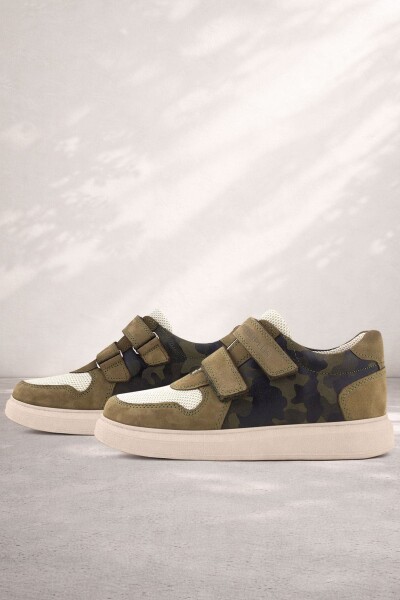 Rakerplus Hakiki Deri Haki Yeşil Cırtlı Hafif Tabanlı Erkek Çocuk Spor Ayakkabı - Rakerplus