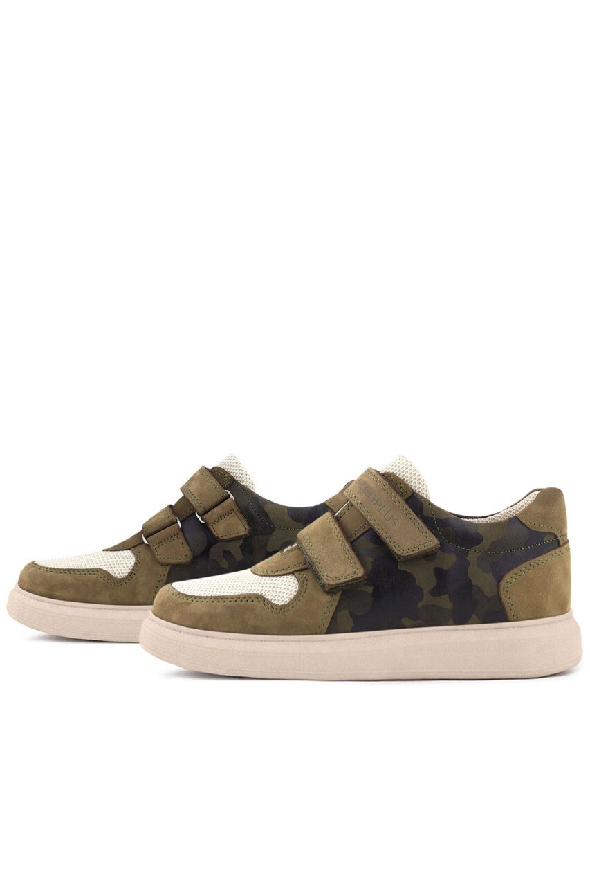 Rakerplus Hakiki Deri Haki Yeşil Cırtlı Hafif Tabanlı Erkek Çocuk Spor Ayakkabı - 6