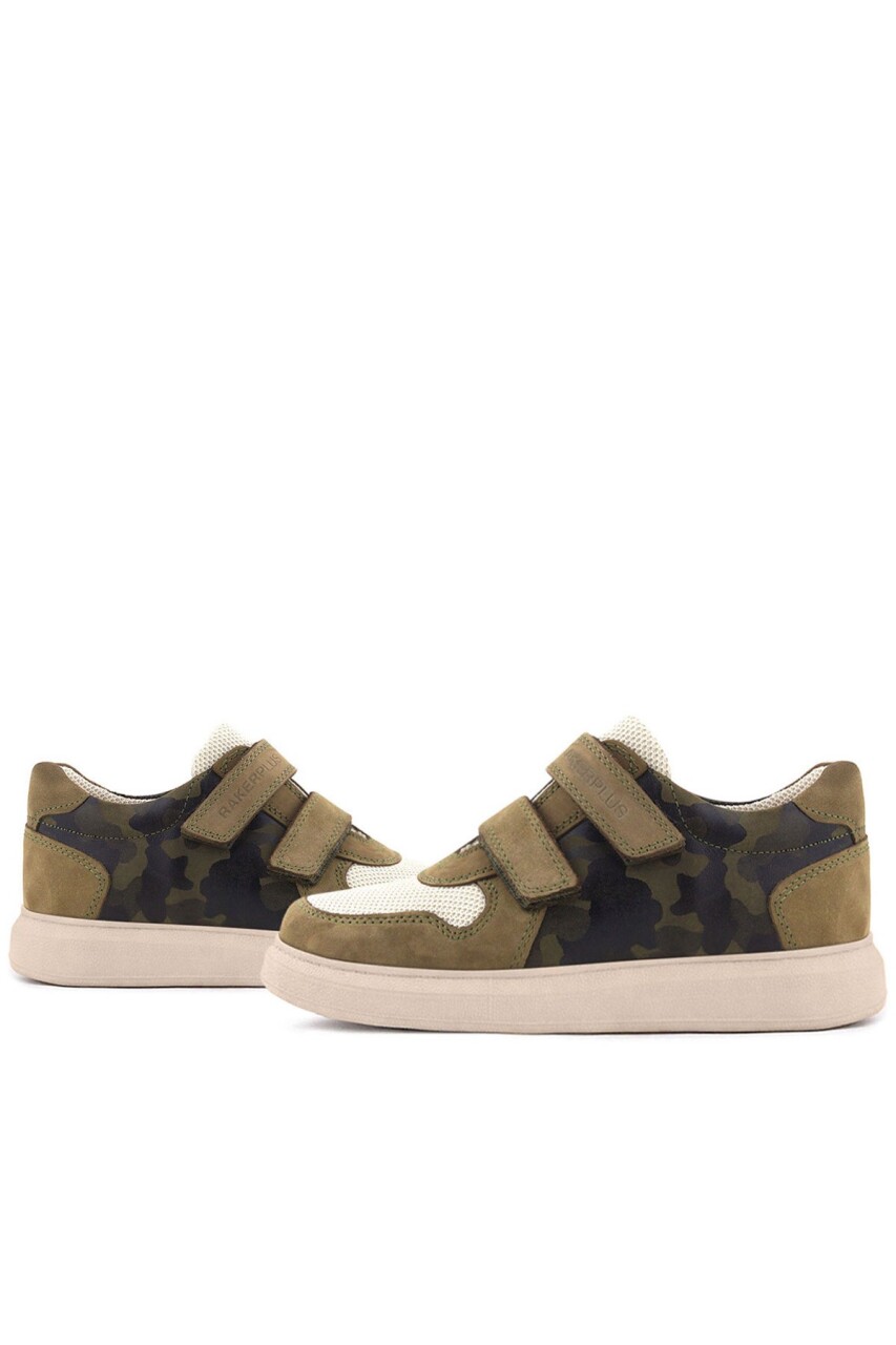 Rakerplus Hakiki Deri Haki Yeşil Cırtlı Hafif Tabanlı Erkek Çocuk Spor Ayakkabı - 8