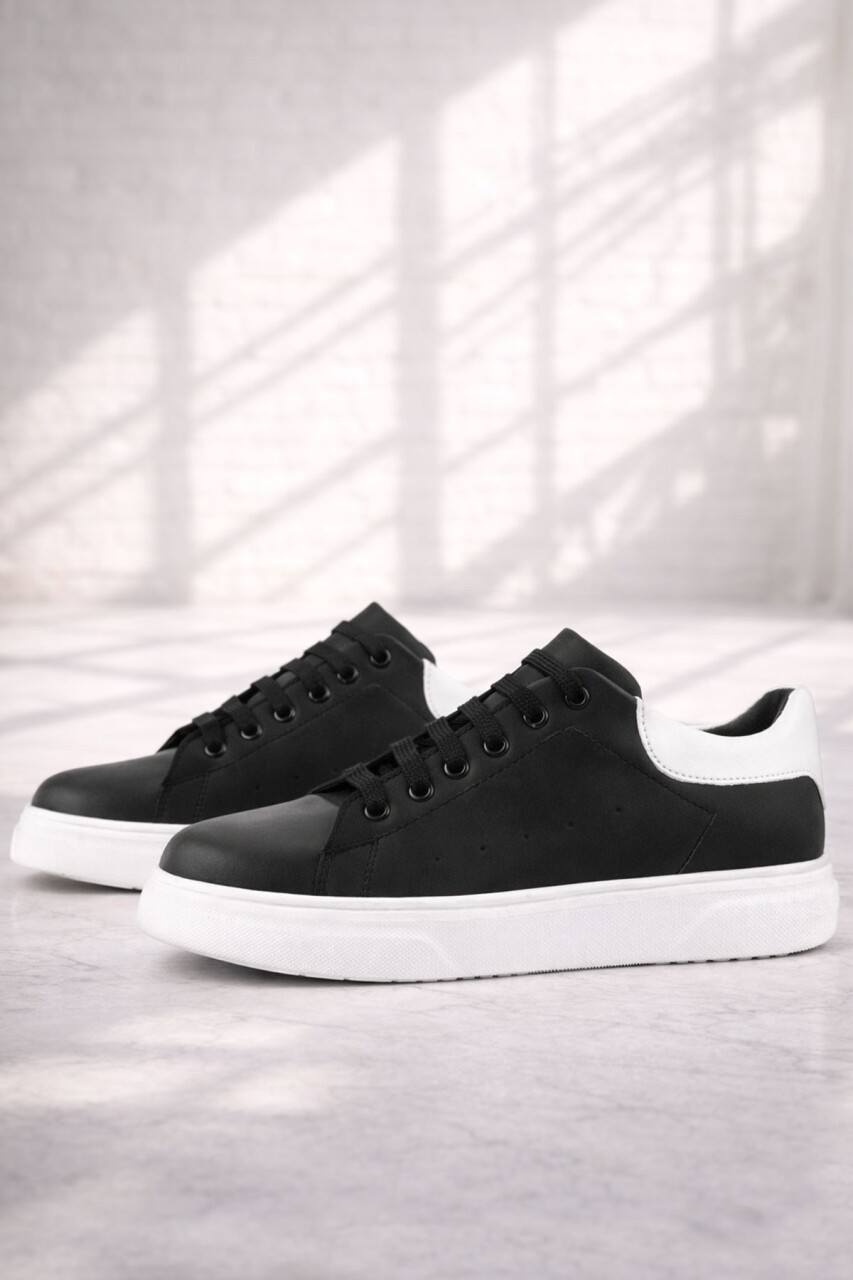 Rakerplus Siyah Cilt Bağcıklı Hafif Beyaz Tabanlı Çocuk Spor Ayakkabı - 1