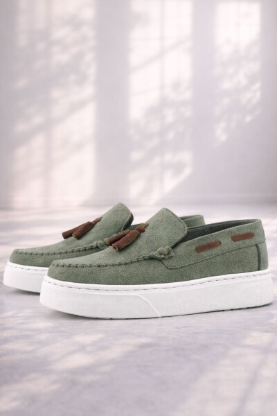 Rakerplus Haki Yeşil Hafif Tabanlı Erkek Çocuk Makosen Ayakkabı - Rakerplus