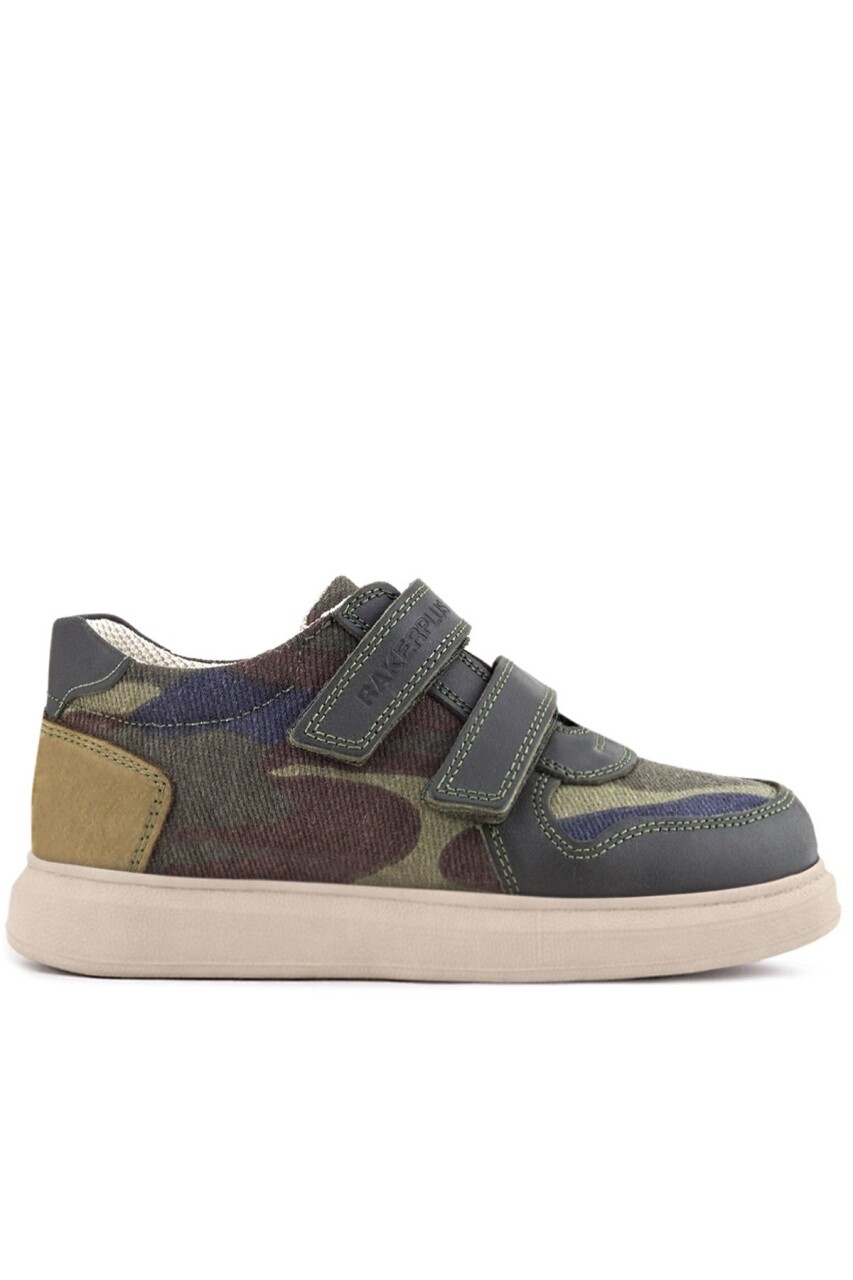 Rakerplus Hakiki Deri Haki Kamuflaj Desenli Cırtlı Hafif Tabanlı Erkek Çocuk Spor Ayakkabı - 3