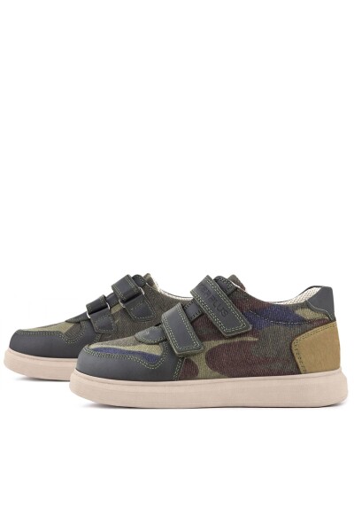 Rakerplus Hakiki Deri Haki Kamuflaj Desenli Cırtlı Hafif Tabanlı Erkek Çocuk Spor Ayakkabı - 6