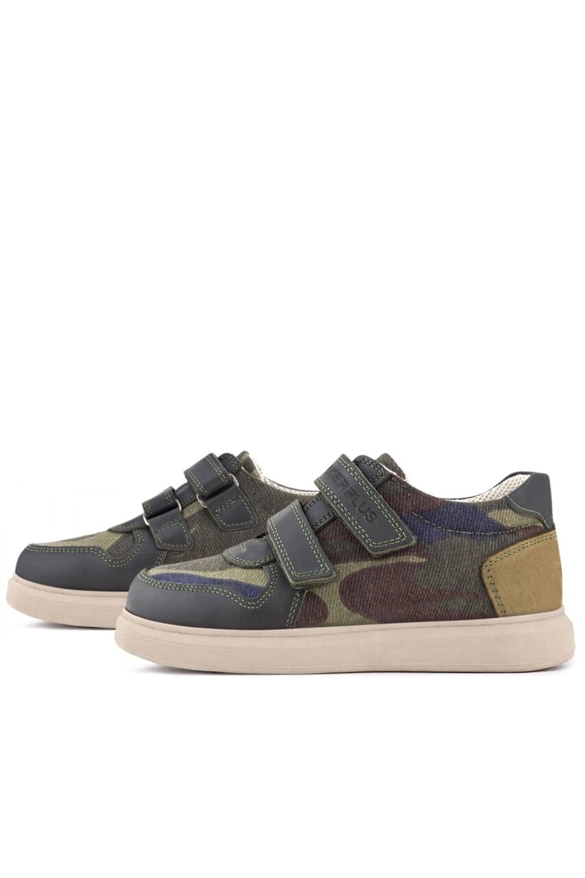 Rakerplus Hakiki Deri Haki Kamuflaj Desenli Cırtlı Hafif Tabanlı Erkek Çocuk Spor Ayakkabı - 6