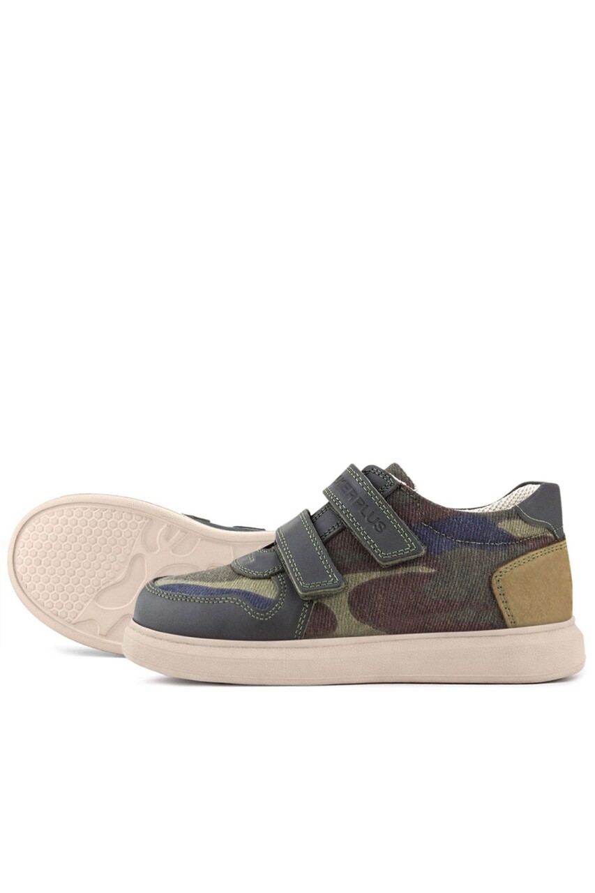 Rakerplus Hakiki Deri Haki Kamuflaj Desenli Cırtlı Hafif Tabanlı Erkek Çocuk Spor Ayakkabı - 7